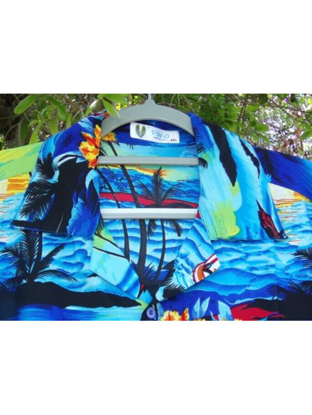 V.H.O Tropical Shirt 4XL Blue Floral Palm Island Print Sailboat Hawaiian style. - Picture 11 of 11